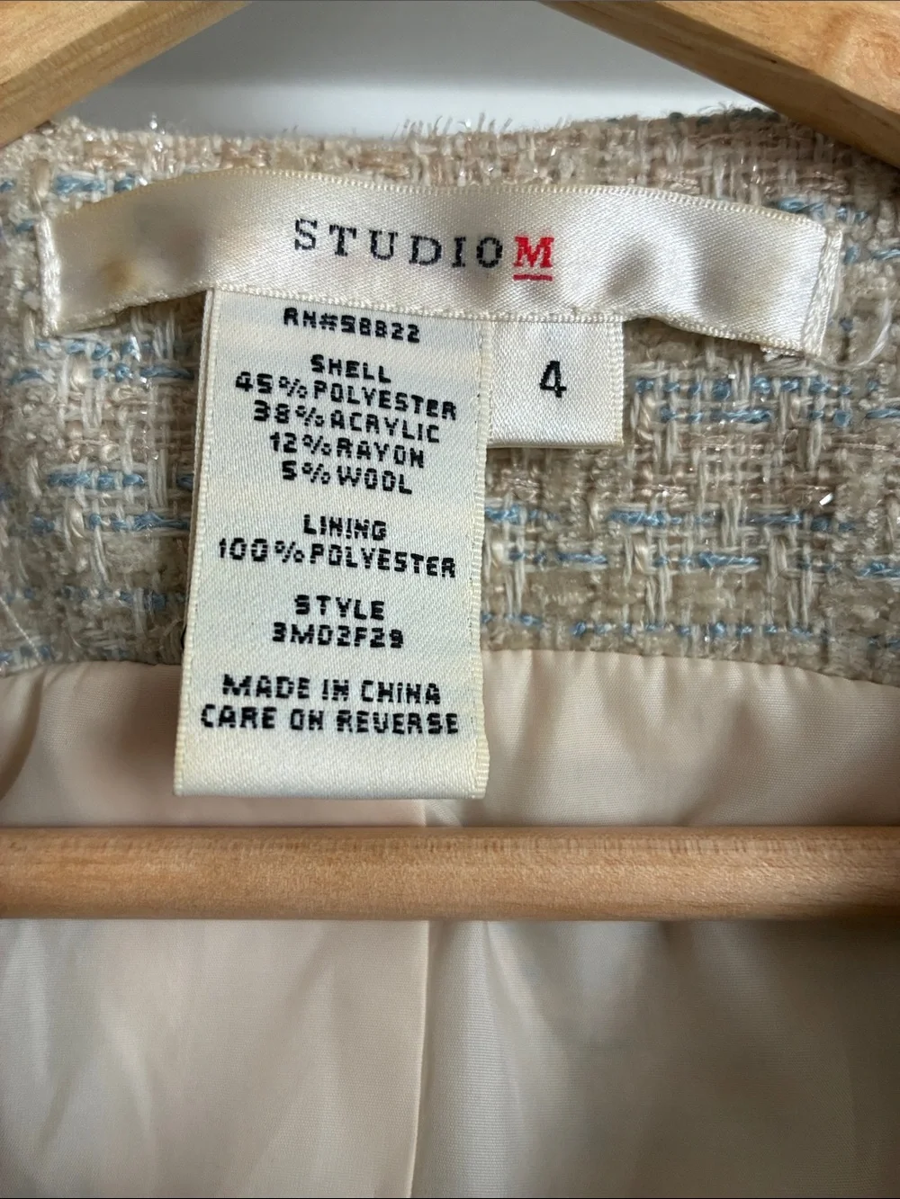 Vintage Studio M Tweed Crop Jacket Blazer Embroidered Floral Quiet Luxury